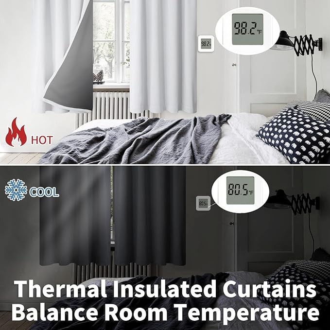BGment Greyish White Thermal Insulated Blackout Curtains for Bedroom, 100% Black Out Curtains Noise Reduce Light Blocking Winter Curtains, Each Panel 52 x 63 Inch