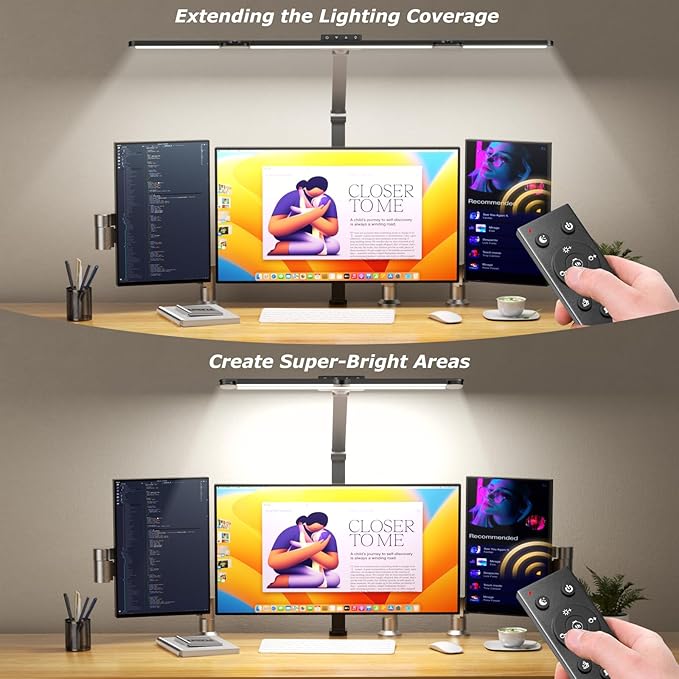 Airlonv LED Desk Lamp with Clamp, Architect Desk Lamp for Home Office with Remote, 24W Ultra-Bright Desk Light with Stepless Dimming and Stepless Color Temp, Memory Function for Study and Workbench