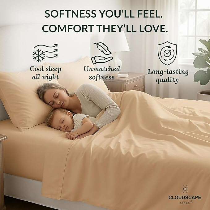 Cloud Scape Linen 100% Egyptian Cotton California King Sheet Set, 400 Thread Count,4 Pieces Luxury Bedding Set, Hotel Quality, Silky Soft, Breathable and Durable, Deep Pockets up to 17, Linen