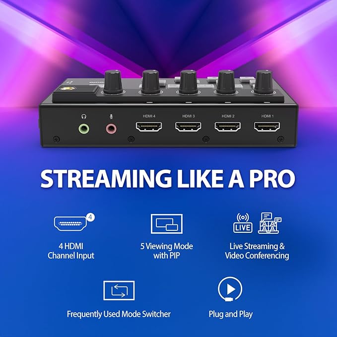 j5create All-in-One Live Streaming Station - Quad HDMI Capture, Audio Mixer, Video Switcher, Plug & Play, for Streaming, Video Conferencing, Teaching, Broadcasting (JVA08)