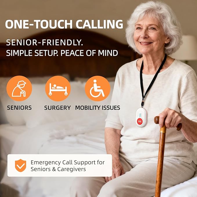 CallToU Caregiver Pager Wireless Call Button 500FT for Elderly Monitoring Vibration Call Bell Medical Alert System with Digital Display Low Power Reminder 2 Portable Receiver 2 SOS Call Button