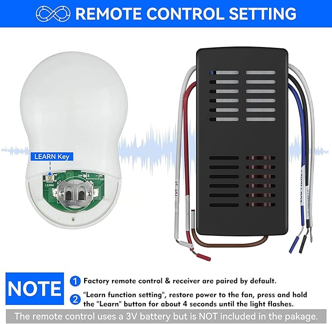 Universal Ceiling Fan Remote Control Kit, 3-Speed Fan and Dimmer Light Control, Easy DIY Install, Replacement for Hunter Hampton Bay Harbor Breeze Litex and More Brands (Models 99122, 99123, 99600)