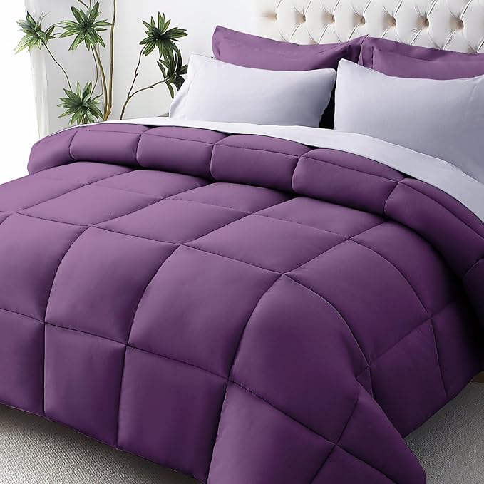 JOLLYVOGUE Full Comforter Set, Ultra-Soft Bed in a Bag Full Size 7 Pieces, Oeko-TEX Certified Bedding Set with Down Alternative Comforter, Sheets, Pillowcases & Shams, Purple & Lavender
