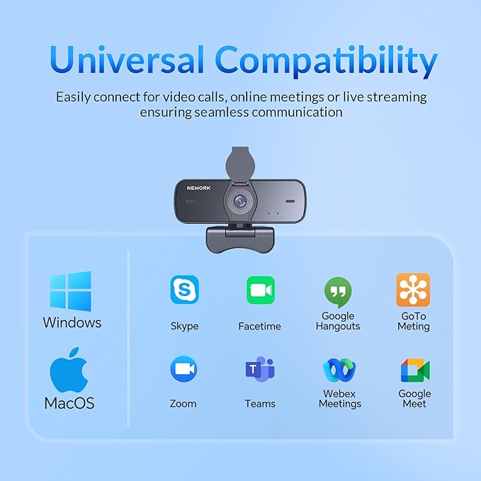 NEWORK 4K Webcam for PC, Ultra 4K HD, 2 Noise Reduction Mics, Auto Focus & Privacy Cover, Plug & Play, 77°FOV, USB Camera for PC, Mac, Laptop, Video Calls