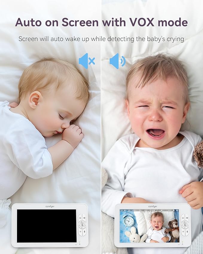 Comfyer 7" HD Split-Screen Baby Monitor with 2 1080P Cameras, 48 Hrs 6000mAh Battery Runs 2 Days in VOX Mode, No WiFi Monitor with a Flexible Bracket, 2 Way Audio, Remote PTZ, Auto Night Vision