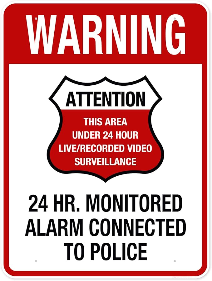 Warning 24 HR. Monitored Alarm Connected To Police Sign, 36x48 Inches, Rust Free DiBound, Fade Resistant, Made in USA by My Sign Center