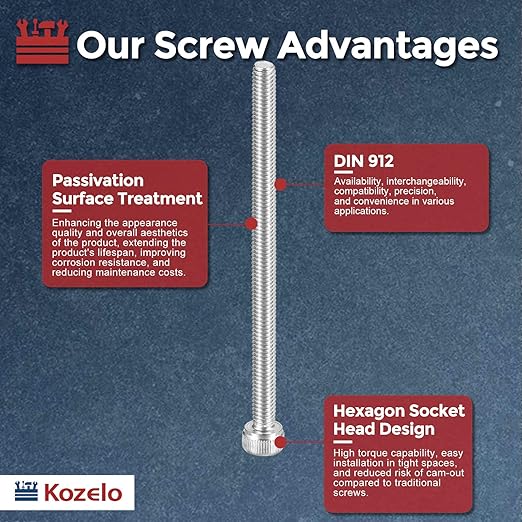 Kozelo 15pcs Socket Head Cap Screws - [M4-0.7 x 60mm] 304 Stainless Steel Allen Socket Drive for Electrical Motor 3D Printing Fan Engine Replacement Use, Silver