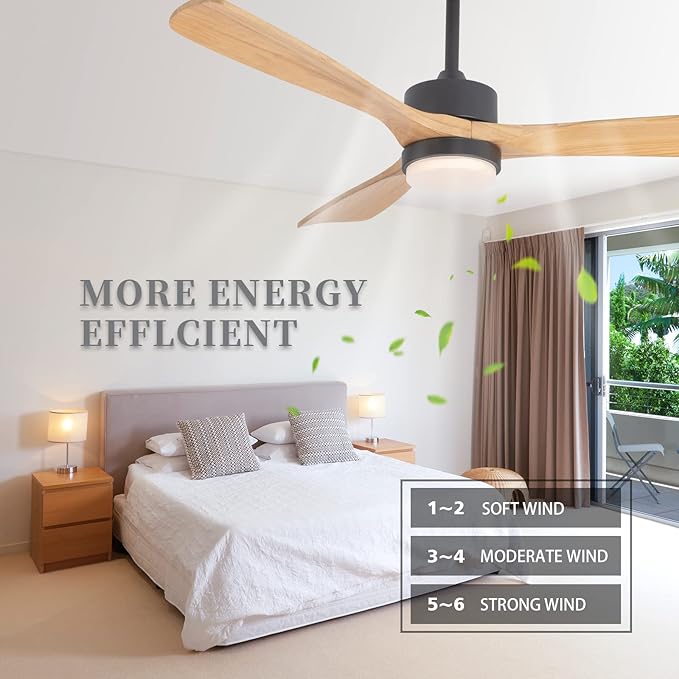 revoici 52” Ceiling Fans with Lights Remote Control, Quiet DC Motor 3 Blade Wood Ceiling Fan with LED Light, Indoor Outdoor Ceiling Fans for Patio Living Room, Bedroom, Office
