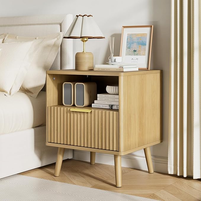 LYNSOM Fluted Dresser and Nightstand Sets 3 Piece, 7-Drawers Dresser and 1-Drawer Nightstands Set of 2, Wood Bedroom Furniture Set for Home, Bedroom, Hallway, Oak