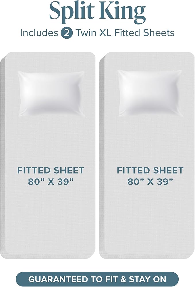 Bare Home Hotel Luxury Split King Sheet Set, Extra Soft - 7 Piece Set - Deep Pockets - Easy Fit - Cooling & Breathable - Wrinkle, Fade, Stain Resistant - Includes 4 Pillowcases (Split King, White)