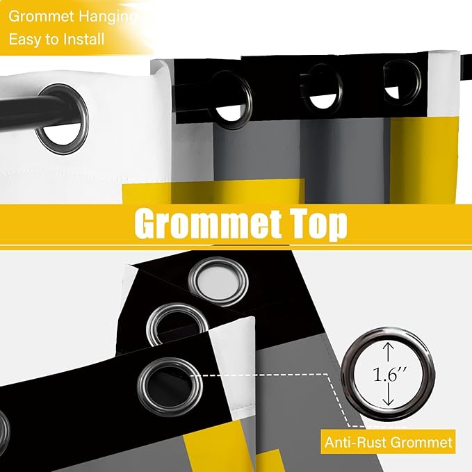 Yellow 100% Blackout Curtains for Bedroom 96 inch Long 2 Panels Set Mustard Yellow Grey Modern Abstract Geometric Black Out Curtains Room Darkening Window Drapes for Living Room, 52Wx96L