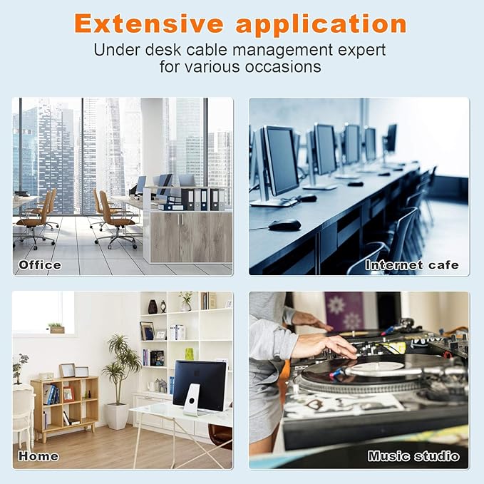 Under Desk Cable Management- 6 Pack Cord Organizer. Metal Wire Cable Management Tray for Office, Studio and Home. Super Sturdy Under Table Cable Managements - Black Cable Organizer