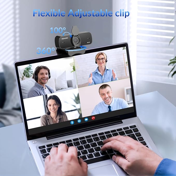 NEWORK 4K Webcam for PC, Ultra 4K HD, 2 Noise Reduction Mics, Auto Focus & Privacy Cover, Plug & Play, 77°FOV, USB Camera for PC, Mac, Laptop, Video Calls