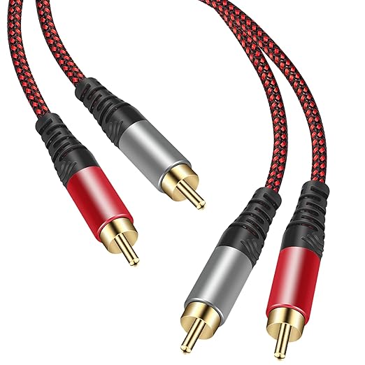 Tiierzon RCA Cable 25Ft,2Rca Male to 2-RCA Male Audio Stereo Subwoofer Cable [Hi-Fi Sound] Nylon-Braided Auxiliary Audio Cord for Home Theater, HDTV, Amplifiers, Hi-Fi Systems,Speakers and etc (25Ft)