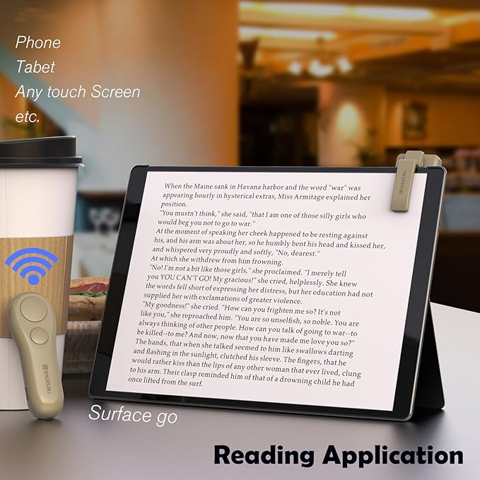 SK SYUKUYU RF Remote Control Page Turner for Kindle Reading Ipad Surface Comics, iPhone Android Tablets Reading Novels Taking Photos(Light Brown)