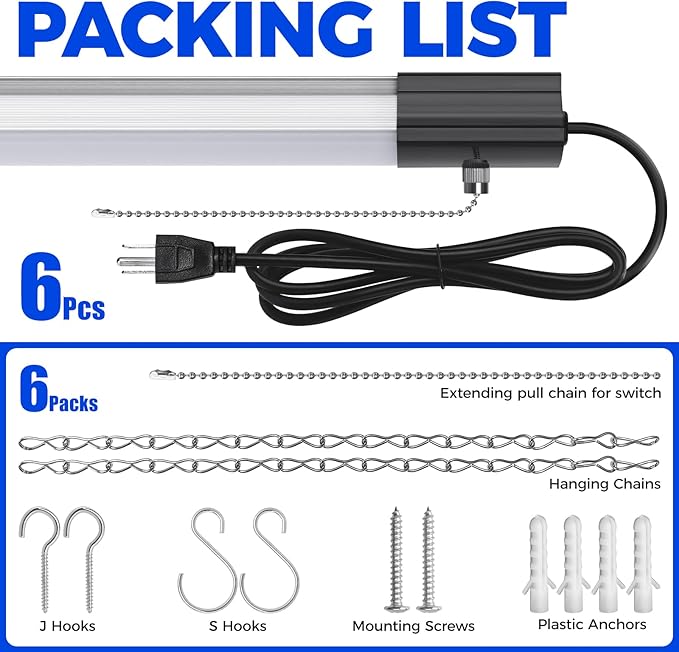 Barrina BS84 LED Shop Lights for Workshop 4FT, 84W, 10000LM, 6500K Utility Shop Lights, Pull Chain ON/Off, Hanging or Flush Mount, ETL, 6 Packs
