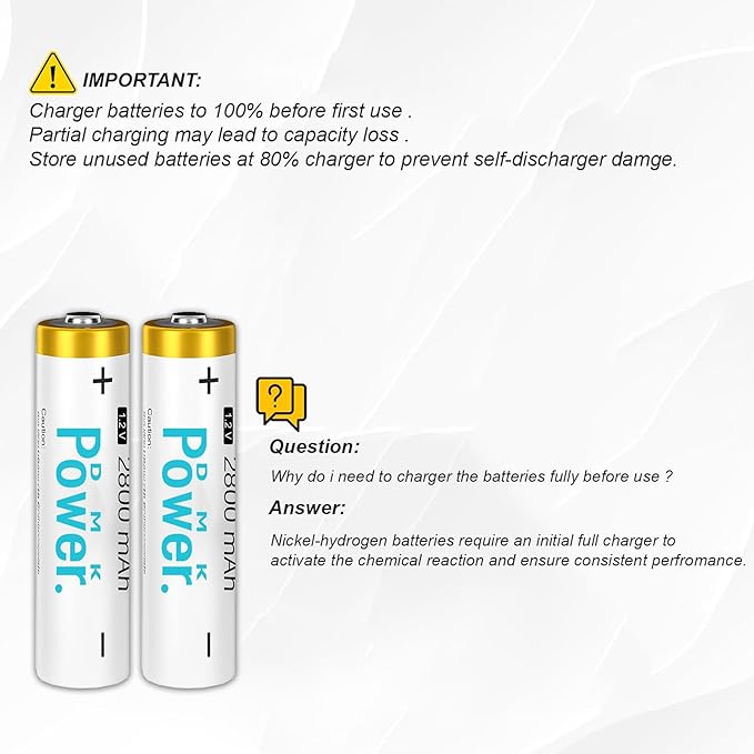 DMK POWER Rechargeable High Capacity Batteries 1.2V NiMH Low Self Discharge (AA White 2800MAH (8 Pieces))
