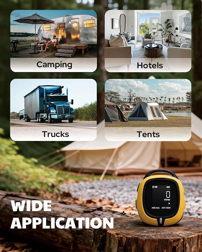 AEGTEST AGT-2000 Portable Carbon Monoxide Detector for Travel, 240H Standby, CO Detector with Audible & Visual Alerts for Camping, Rechargeable CO Meter with Built-in Emergency Flashlight