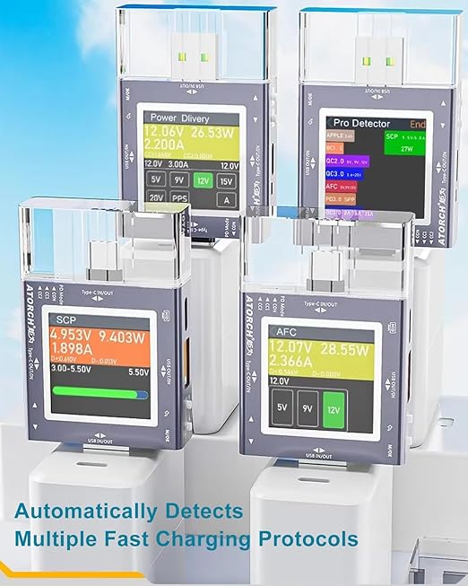 Eversame USB Tester, Type-C/USB 2 in 1 Fast Charging Protocol Voltmeter Power Meter Digital Display Multi-Function Phone Charger Capacity Monitor DC0-50V/0-6.5A, PD2/PD3/PPS/QC2.0/QC3.0/FCP/SCP/AFC