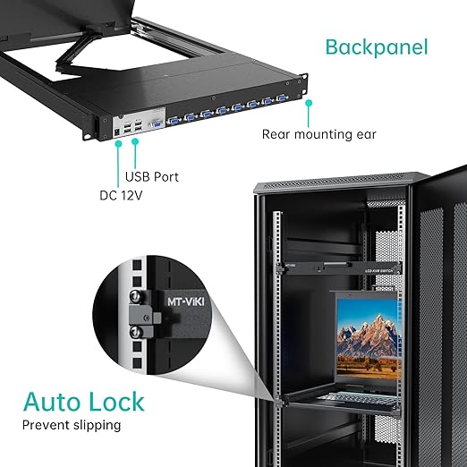MT-VIKI Rack KVM Switch w/ 19'' LCD Monitor, Rackmount KVM Monitor Console Drawer+Keyboard+Touchpad+8 VGA Cable, Support OSD/Hotkey/Button Switch, 1280X1024@60H