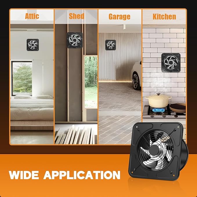 YOZON 10-Inch Kitchen Exhaust Fan with Switch, 727CFM Garage Exhaust Fan, Wall Mounted Vent Fan, Ventilation Fan with Backdraft Damper for Attic, Workshop, Window, Smoking Room