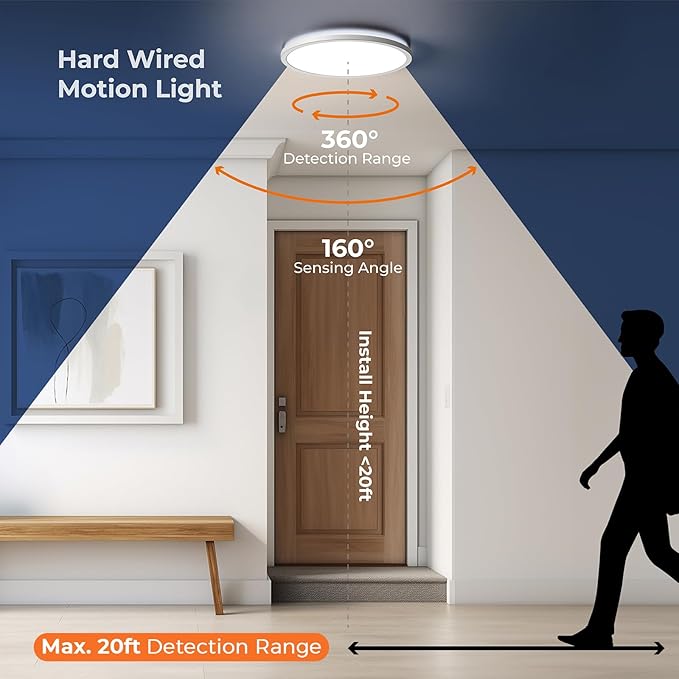 Matane 2Pack Motion Sensor LED Ceiling Light with Remote, 12 Inch Wired Flush Mount Ceiling Light 3000K 4000K 5000K, 2400LM Dimmable Motion Sensor Light Indoor for Closet Hallway Laundry Stairs White