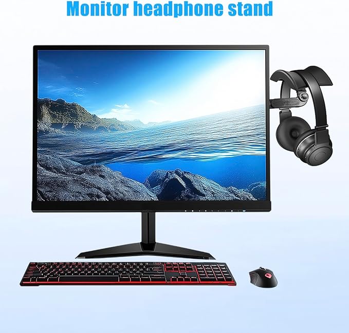 Khazylorr Monitor Stand for Headphones and Headsets, Adjustable Headphone Holder Hanger Hook Mount Strong Sticky on Monitor Space-Saving Desk Organizer, for Airpods Max and All Headphone
