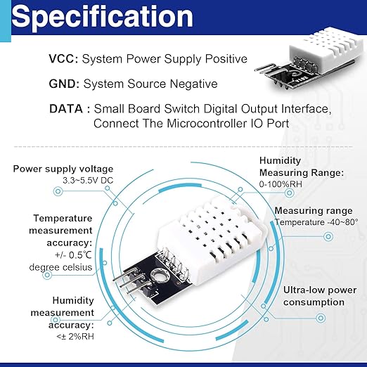 6 Set Digital Temperature and Humidity Sensor Modules, Compatible with DHT22/AM2302, 3.3V–5V Sensors for Arduino with Dupont Wires