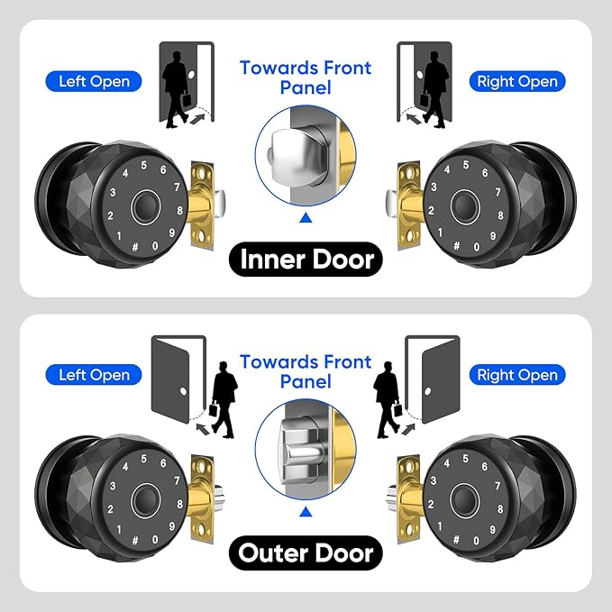 Smart Door Knob Fingerprint Door Lock with Keypad, Keyless Entry Deadbolt for Front Door, Smart Auto Lock Deadbolt with Phone/Watch App Control, Biometric Fingerprint Gate Knob with 6 Ways to Unlock