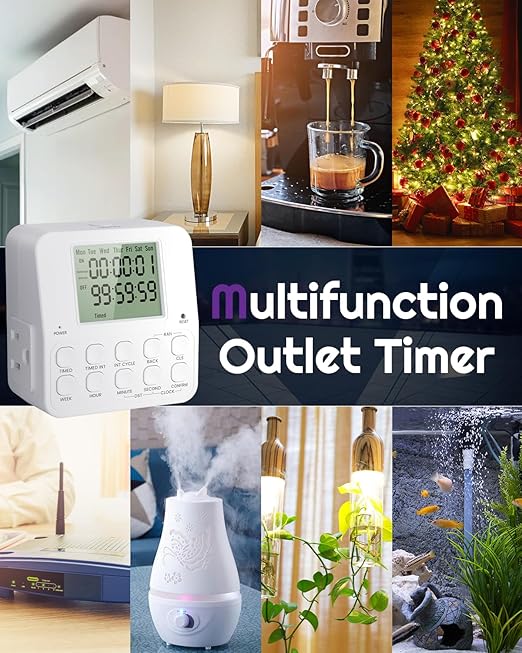 NEARPOW Digital Timer Outlet, Infinite Interval Repeat Cycle Timer Plug, Indoor Timed Interval Cycle Power Switch, 7 Day 24 Hour Daily Programmable Electrical Outlet with 20 ON/Off Programs 15A/1875W