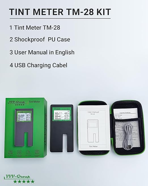 Digital Car Window Tint Meter TM-28 – Side Window Tint Tester for Light Transmission, UV/IR Rejection, Auto Calibration, Display Rotation