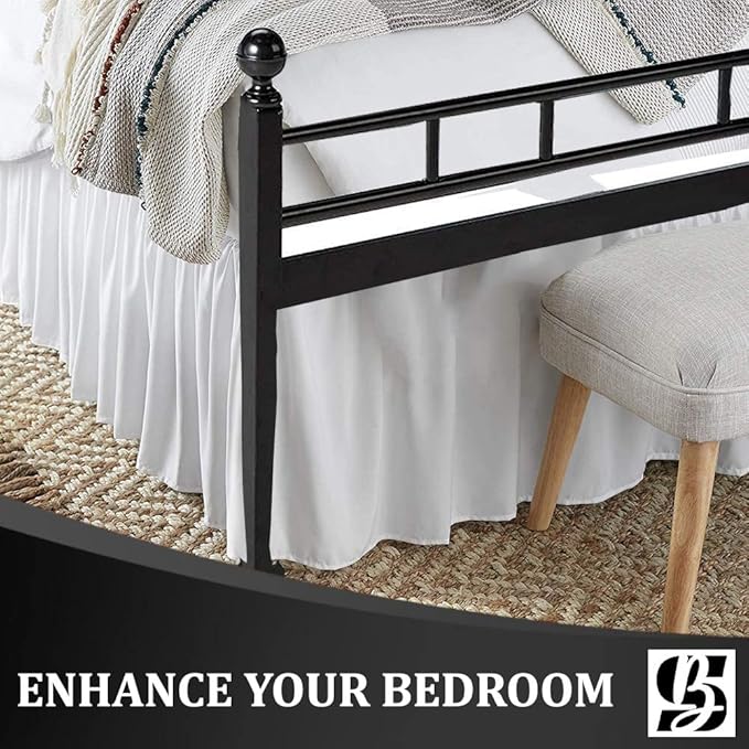 SKY BEDDINGS - Queen Size Ruffled Bed Skirt with Split Corners - 16 Inch Drop Dust Ruffle Bed Skirt with Platform Three Sided Coverage - 100% Microfiber, White