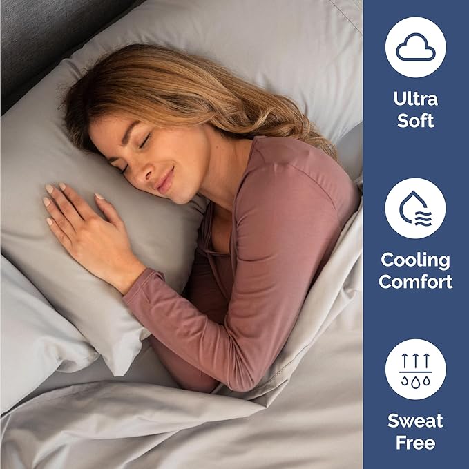 Twin 4 Piece Sheet Set - Cooling, Comfy & Breathable - Hotel Luxury Bedding, Includes Fitted Sheet for Women, Men, Kids & Teens - 1 Flat, 1 Fitted Sheet, 2 Pillowcases with Deep Pockets - Light Grey