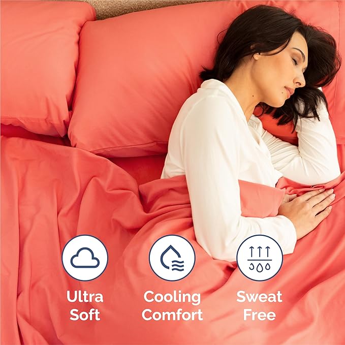 Split King 7 Piece Sheet Set - Cooling & Breathable - Hotel Luxury Bedding - Includes Fitted Sheets for Women, Men, Kids and Teens - 1 Flat, 2 Fitted Sheets, 4 Pillowcases with Deep Pockets - Coral
