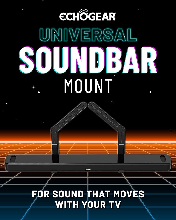 ECHOGEAR Sound Bar Mounting Bracket for Under TV - Adjustable Height & Depth for Max Compatibility Between TV & Soundbar - Dolby Atmos Compatible & Works with LG, Vizio, Bose & More