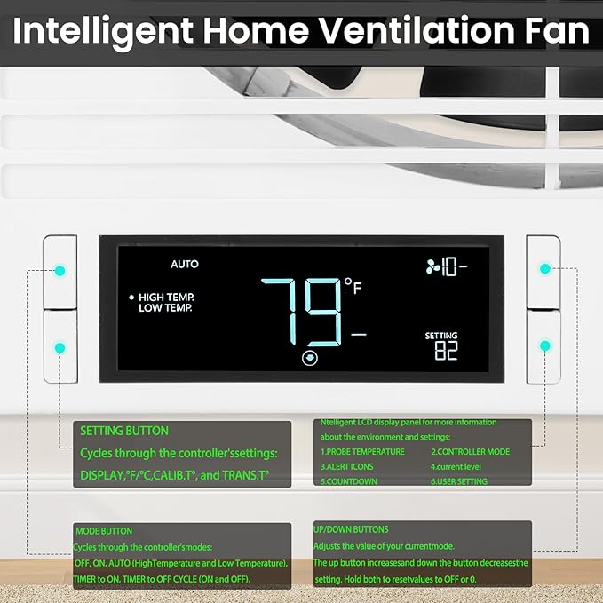 Qnemaei 8" Through Wall Fan 305 CFM, Room to Room Air Transfer Fan, Reversible Airflow Design, Programmable Timer, Quietly Circulating Air for Home, Office, Closet, Laundry Room & More