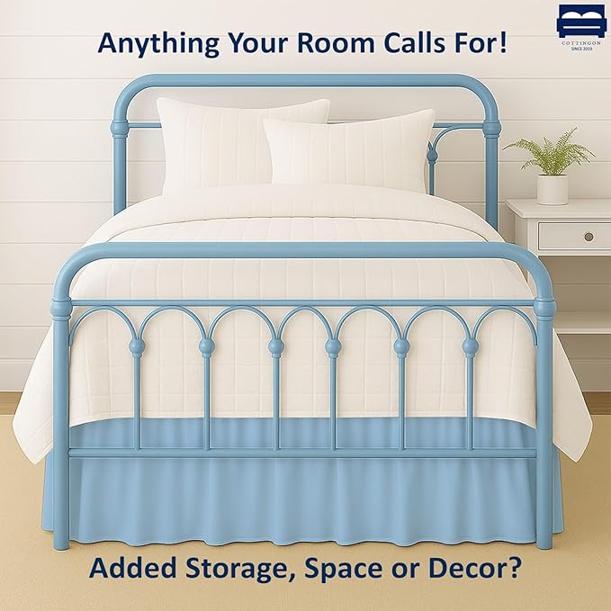 Cottingon Bed Skirt King 12" Drop with Split Corners, 100% Microfiber Soft and Stylish, Dust Ruffle with Platform, Light Blue