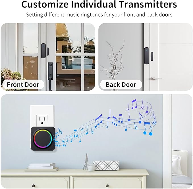 Door Chime, Door Sensor Chime When Door Opens, BITIWEND Door Entry Alarm for Business/Home/Office/Store, 600 FT Range, 32 Chimes 5 Adjustable Volume Door Ringer Alert 2Sensor + 1Receivers Black