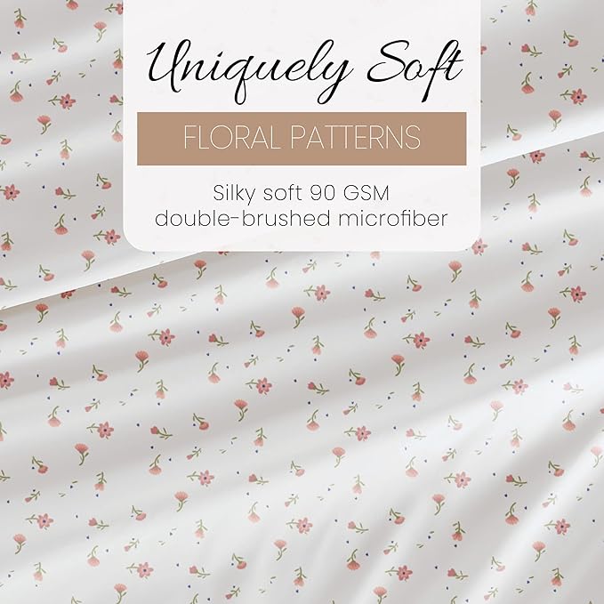 Linen Market Patterned Microfiber King Sheet Set 4 Piece – Oeko-TEX Certified Ultra Soft & Wrinkle-Free - 16" Deep Pocket Sheets - Easy Care King Size - Soft Floral Pink