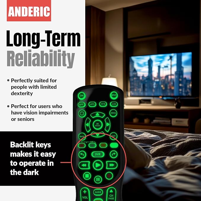 ANDERIC RRCM7500 for Channel Master DVR Remote Control CM7500XRC2 Replacement Remote for Channel Master - Works 100% - Works CM7500XRC2, CM7500GB16, CM7001, CM7004, CM7500TB1