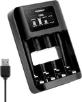Tenergy TN474U 4-Bay NiMH/NiCD Battery Charger with LCD Display and USB Input, Portable Charger for AA/AAA NiMH and NiCD Batteries