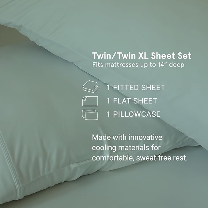 SHEEX - Original Performance Sheets Set (Twin/Twin XL) Bright White - Cooling Sheets - Moisture Wicking - 1 Flat Cooling Sheet, 1 Fitted Cooling Sheet, 1 Pillow Cover - Wrinkle Free - Sleep Aid