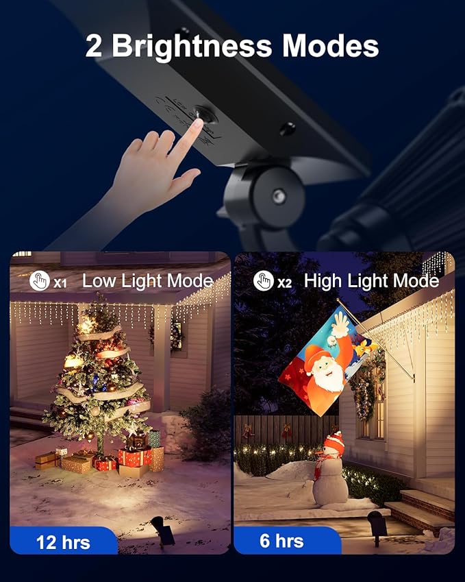 4 Pack Solar Powered Spotlights Waterproof Outdoor for Christmas Decorations, Tree, Santa Claus, Snowman, Christmas Ambient Outdside Spot Landscape Lights for Wall, Garden, Yard, Sidewalk, Warm White