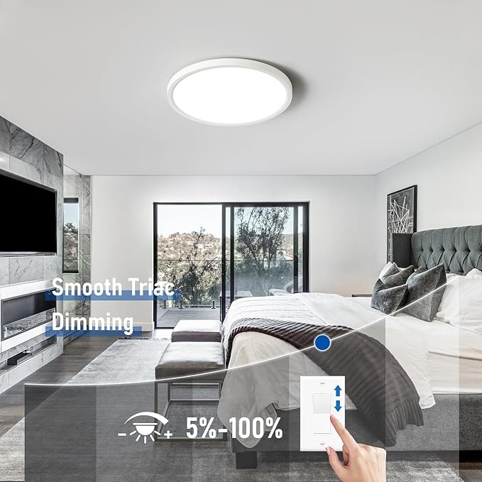 YELIOLED 6 Pack 12 Inch Slim Dimmable LED Flush Mount Ceiling Light Fixtures, 24W 2640LM 3000K/4000K/5000K, House Upgrade Led Lights for Bedroom Hallway Laundry Room Rental Units, 240W Equiv., Black