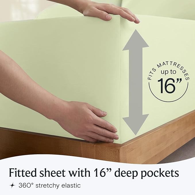 LuxClub 5 PC Sheet Set Bed Sheets Deep Pockets 16" Eco Friendly Wrinkle Free Cooling Machine Washable Hotel Bedding Silky Soft - Sage Green Split King