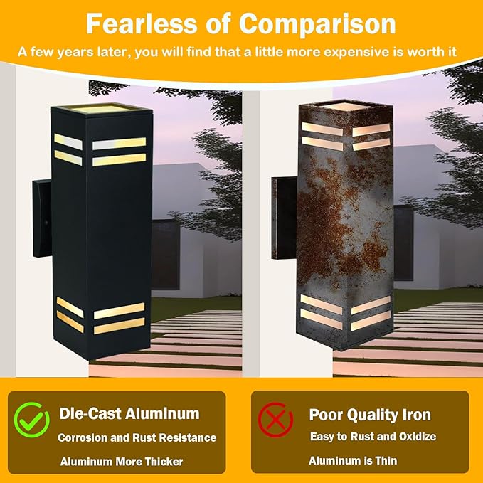 iYogaled Up and Down Lights Outdoor Wall Light Fixtures, Aluminum Dusk to Dawn Outdoor Lighting Fixture, Modern Black Exterior Light Fixtures, Wall Mount Porch Light for House Front Door