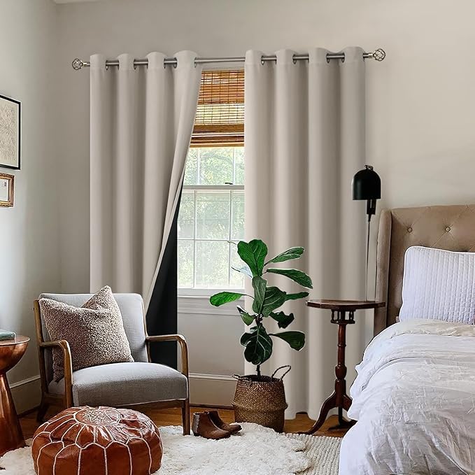 BGment Thermal Insulated 100% Blackout Curtains for Bedroom with Black Liner, Double Layer Full Room Darkening Noise Reducing Grommet Curtain (52 x 90 Inch, Cashmere, 2 Panels)