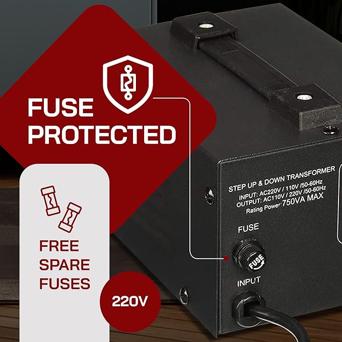 LiteFuze 750 Watt Voltage Converter Transformer Step Up/Down - 110v to 220v / 220v to 110v Power Converter - Fully Grounded Cord - Universal Socket, CE Certified [5-Years Warranty] (LT-750)