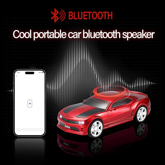 WSTER Sports Car Model Bluetooth Speaker with Stereo Sound, TWS Pairing, LED Party Lights, USB/TF Playback, Movable Wheels, Unique Retro Car Gifts (RED)
