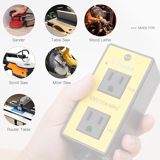 KTNNKG Automatic Remote Vacuum Switch，Load Sensing Outlets,Power Tool/Table Saw Turns Vac Cleaner On and Off Automatically(1s Delay On and 7s Delay Off),120V/15A/60Hz/1800W